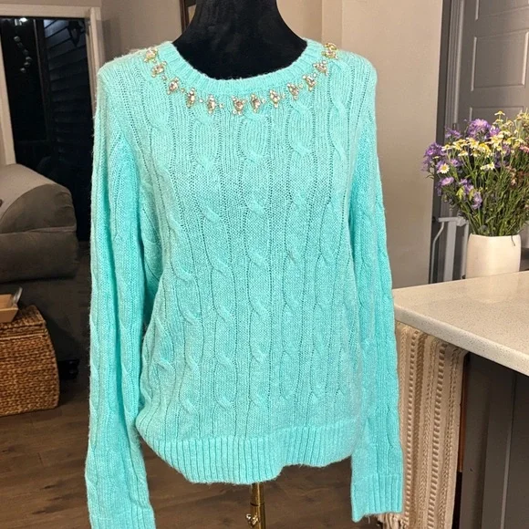 Lilly Pulitzer Turquoise Cable Knit Sweater - Picture 1 of 6